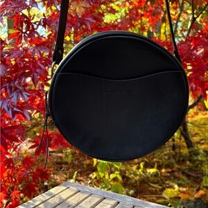 Portland Leather Black Circle Crossbody Bag